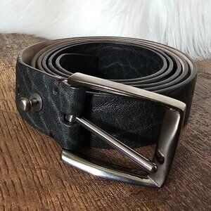 Brunello Cucinelli Gunmetal Buckle Crackled Leather Long Loop Pull Through Belt